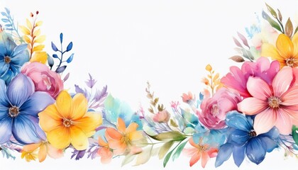a delicate watercolor floral border featuring vibrant blossoms in shades of pink blue and yellow perfect for enhancing invitations or stationery designs