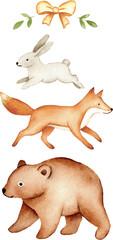 Woodland Animal Trio Watercolor Nursery Illustration