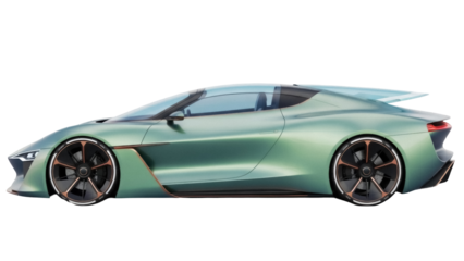Sleek green sports car PNG isolated on transparent background, futuristic vehicle design for automotive concepts and transportation