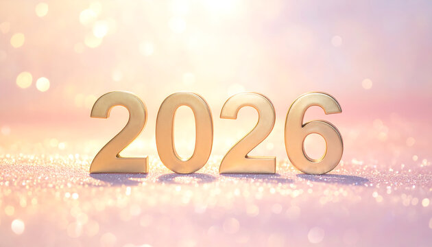 2026 golden numbers on glittering pastel background celebrating new year with soft bokeh and warm festive light - Powered by Adobe