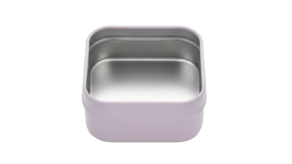 Square lavender tin box isolated PNG, empty container for small items and gifts on transparent background, minimalist design