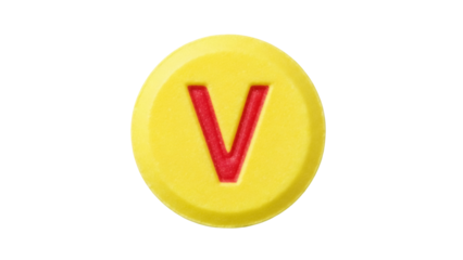 Yellow round object with red letter V isolated PNG, educational toy for kids learning alphabet and preschool development