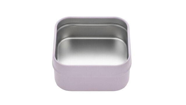 Square lavender tin box isolated PNG, empty container for small items and gifts on transparent background, minimalist design