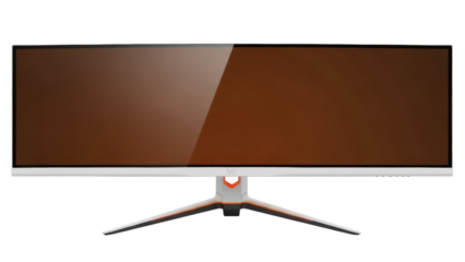 Ultrawide gaming monitor PNG isolated on transparent background, modern curved display for immersive PC gaming and professional use