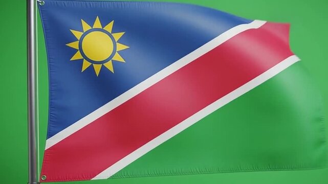 Namibia flag waving on green background symbolizing freedom