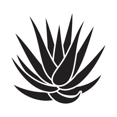 Simple black and white illustration of an aloe vera plant with spiky leaves