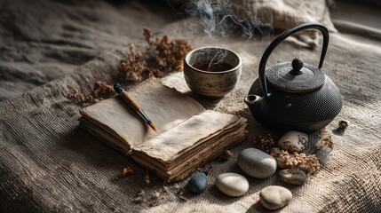 Tranquil Tea Ceremony with Journal and Brush
