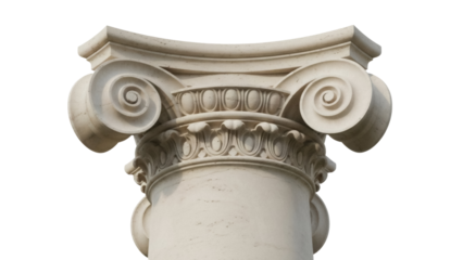 Ionic column capital isolated PNG on transparent background, architectural detail of ancient Greek or Roman building, classical design element