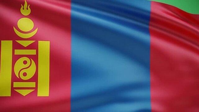Mongolian flag waving on green screen background