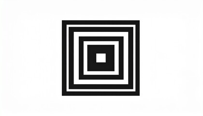 Concentric black squares on a pure white background create a visually striking pattern, symbolizing depth, focus, and precision in a modern geometric design that offers an intriguing optical illusion