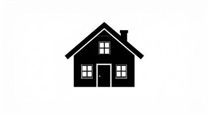 Minimalist black silhouette icon of a residential house, symbolizing home, property, and real estate, perfect for web design and app interfaces