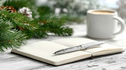 Winter Holiday Notebook with Pen and Coffee