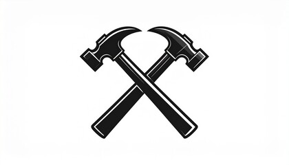 Two crossed hammers, a symbol of construction and strength, isolated on a white background