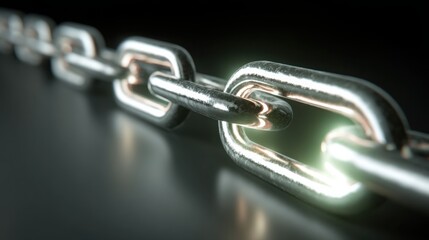 Chain icon with light shining through as a representation of cross-chain bridge monitor concept for connectivity visualization