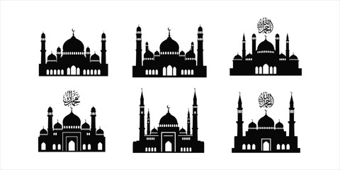 Fototapeta premium Six mosque silhouettes with distinct architectural features