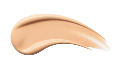 Beige foundation cream smear isolated on transparent background PNG, makeup base swatch for beauty and cosmetic product photography