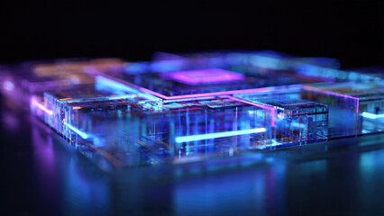 Abstract Circuit Board with Glowing Elements