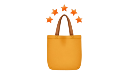 Yellow tote bag with brown handles PNG isolated on transparent background, reusable shopping bag for groceries and everyday use