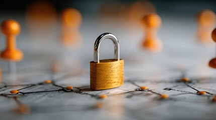 A secure padlock placed on a map representing protection and security in a token security roadmap concept