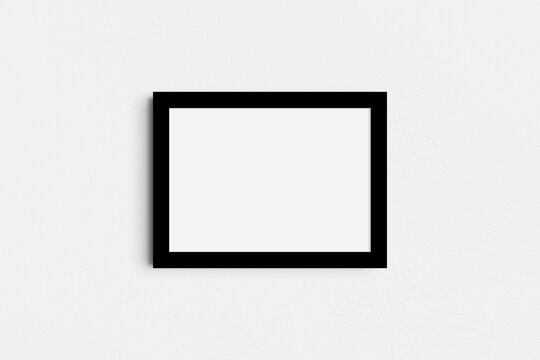 Horizontal frame mockup 7:5, 70x50, A4, A3, A2, A1 landscape. Single black frame mockup. Clean, modern, minimalist, bright.