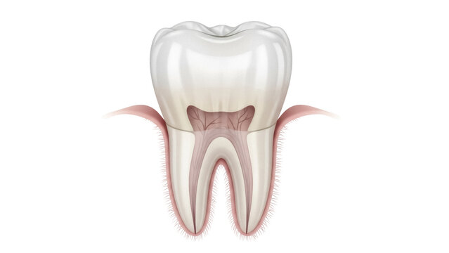 Detailed tooth anatomy PNG isolated on transparent background, cross section of molar with roots and pulp for dental education and healthcare