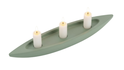 Sage green candle holder with three lit candles PNG isolated on transparent background, minimalist home decor for relaxation and ambiance