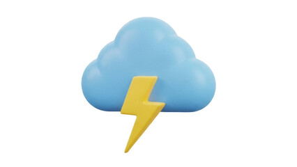 Blue cloud with yellow lightning bolt isolated PNG, weather forecast icon for stormy conditions and digital design projects