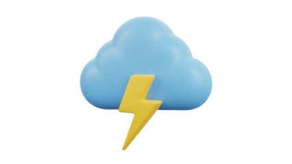 Blue cloud with yellow lightning bolt isolated PNG, weather forecast icon for stormy conditions and digital design projects
