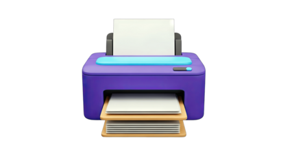 3D Rendered Printer with Paper on White Background