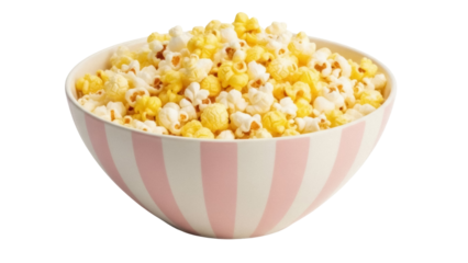 Bowl of popcorn PNG isolated on transparent background, classic movie snack for entertainment and party food
