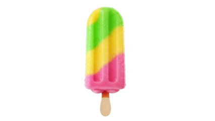 Colorful striped popsicle isolated PNG on transparent background, refreshing summer treat with fruity flavors for hot weather