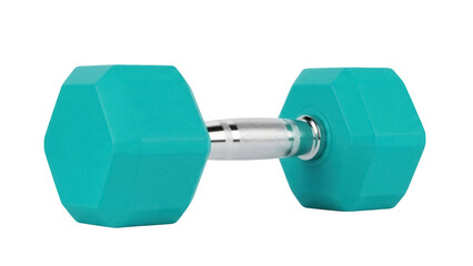 Teal dumbbell isolated PNG, fitness equipment for strength training and exercise, weightlifting...