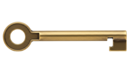 Antique gold key PNG isolated on transparent background, vintage style lock opening tool for security and design use