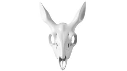Elegant white deer skull isolated PNG, animal cranium with antlers on transparent background for Halloween and gothic design
