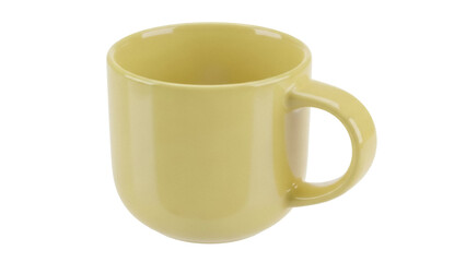 Yellow ceramic mug isolated PNG on transparent background, simple coffee cup for hot drinks and...