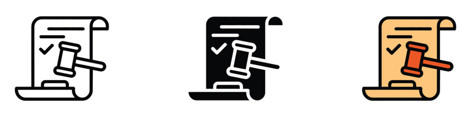Legal document with checkmark and gavel symbolizing law, justice, and court decision