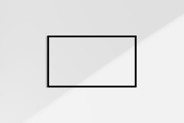 Horizontal frame mockup 16:9, 9:16 landscape. Single black frame mockup. Clean, modern, minimalist, bright. Shadow overlay.