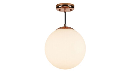 Modern copper pendant light isolated PNG, stylish ceiling lamp with round white glass shade on...