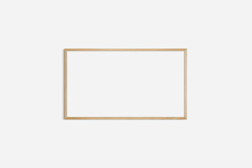 Horizontal frame mockup 16:9, 9:16 landscape. Single oak wood frame mockup. Clean, modern, minimalist, bright.