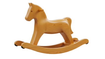 Wooden rocking horse toy isolated PNG, classic childhood plaything for nursery decor and vintage-themed designs on transparent background