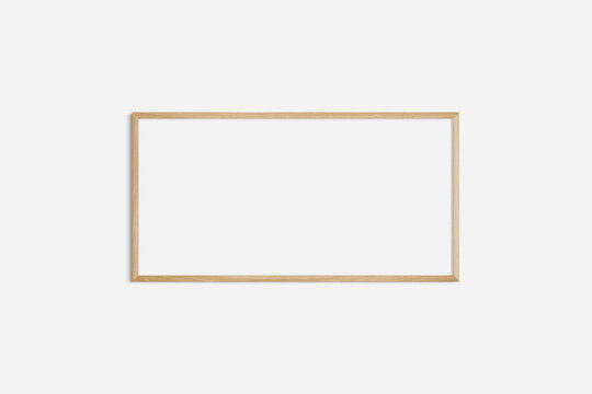 Horizontal frame mockup 2:1, 1:2 landscape. Single oak wood frame mockup. Clean, modern, minimalist, bright.