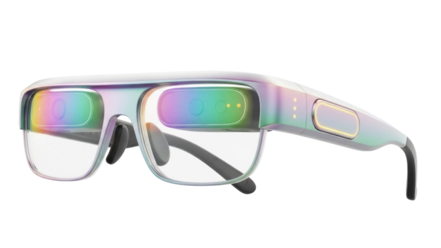 Futuristic augmented reality glasses PNG isolated on transparent background, innovative wearable tech for virtual reality and digital interface - Powered by Adobe