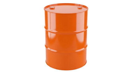 Orange metal barrel isolated PNG, industrial container for oil or chemicals on transparent...