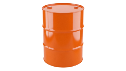 Orange metal barrel isolated PNG, industrial container for oil or chemicals on transparent background, storage drum for hazardous materials