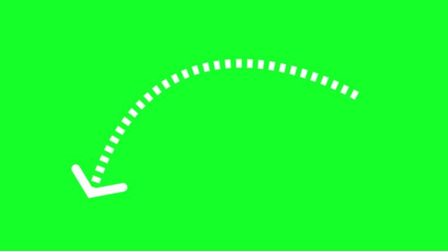 White directional arrow animation on green screen for clear pointing guidance and chroma key video overlays