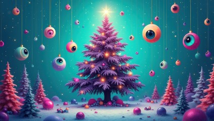 Magical winter forest with christmas tree