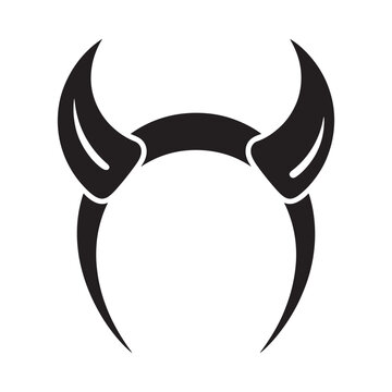 A striking black and white illustration of devil horns on a headband