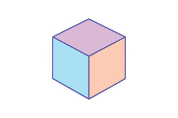 A simple geometric illustration of an isometric cube with three differently colored faces