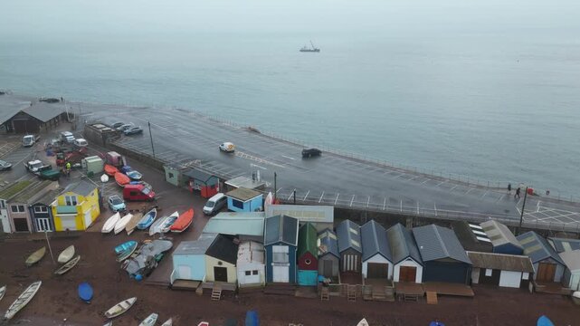Teignmouth Beach and Ocean Town of England United Kingdom. High angle View Was Captured with Drone Camera During  Rainy clouds over British Tourist Attraction of England UK on 27th November, 2025