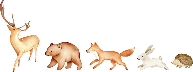 Woodland Forest Animals Watercolor Nursery Border